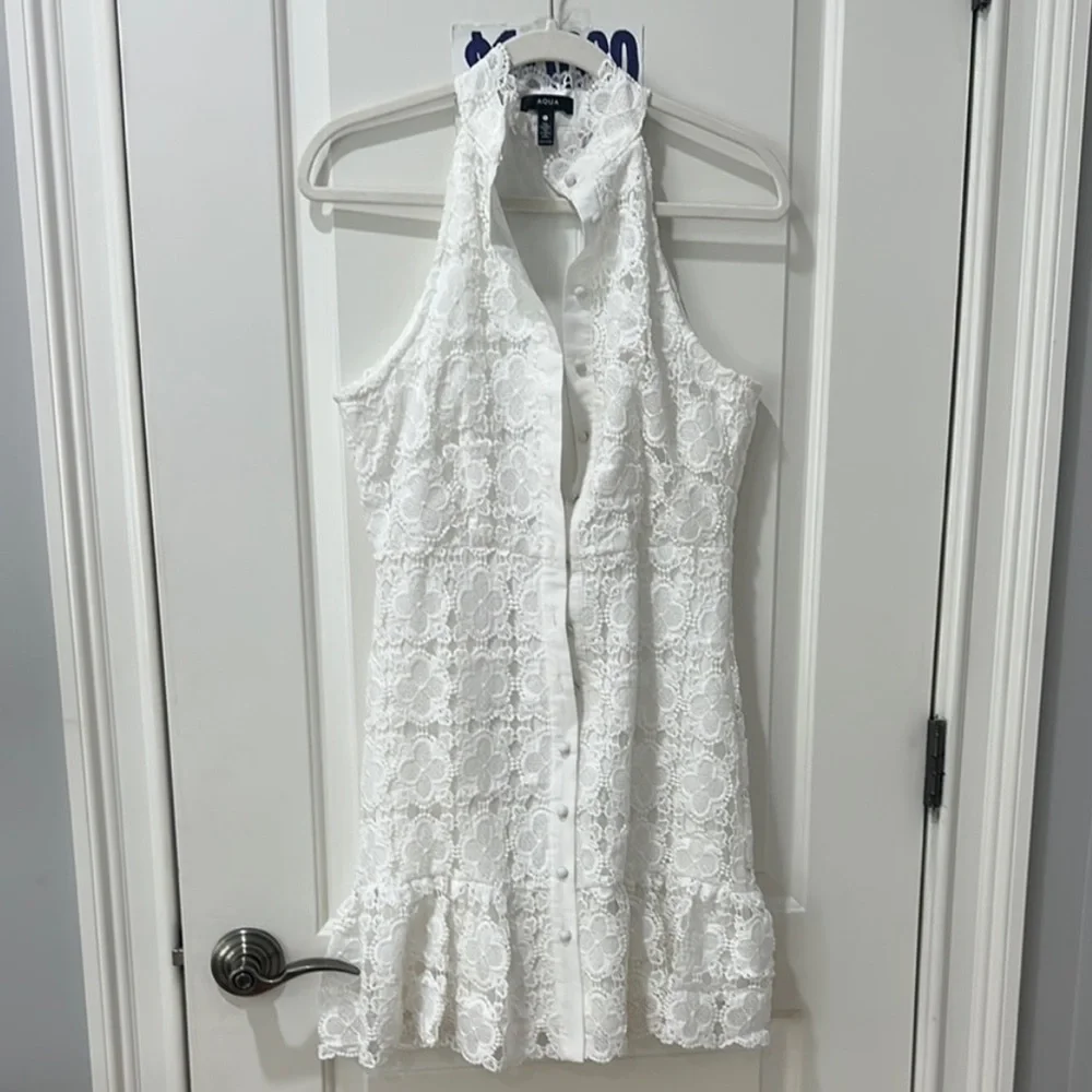AQUA Lace Mini Shirt Dress - Picture 5 of 7